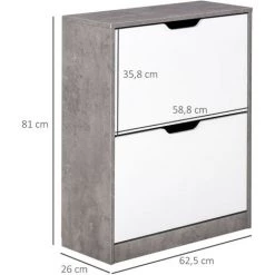 HOMCOM Armoire à Chaussures Meuble à Chaussures Dim. 62L X 26l X 81H Cm 2 Portes Abattantes Blanc Effet Béton Ciré 9 HOMCOM Armoire à Chaussures Meuble à Chaussures Dim. 62L X 26l X 81H Cm 2 Portes Abattantes Blanc Effet Béton Ciré -France HOMCOM Soldes 2022 56481213 3