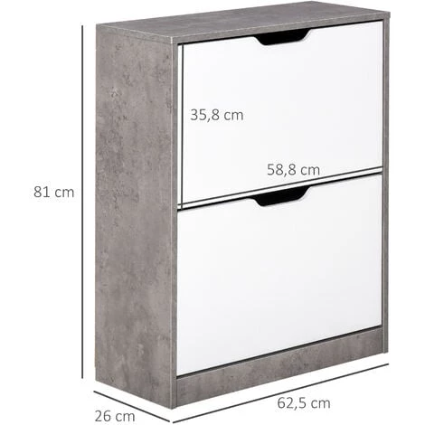 HOMCOM Armoire à Chaussures Meuble à Chaussures Dim. 62L X 26l X 81H Cm 2 Portes Abattantes Blanc Effet Béton Ciré 5 HOMCOM Armoire à Chaussures Meuble à Chaussures Dim. 62L X 26l X 81H Cm 2 Portes Abattantes Blanc Effet Béton Ciré – Image 3