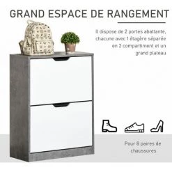 HOMCOM Armoire à Chaussures Meuble à Chaussures Dim. 62L X 26l X 81H Cm 2 Portes Abattantes Blanc Effet Béton Ciré 10 HOMCOM Armoire à Chaussures Meuble à Chaussures Dim. 62L X 26l X 81H Cm 2 Portes Abattantes Blanc Effet Béton Ciré -France HOMCOM Soldes 2022 56481213 4