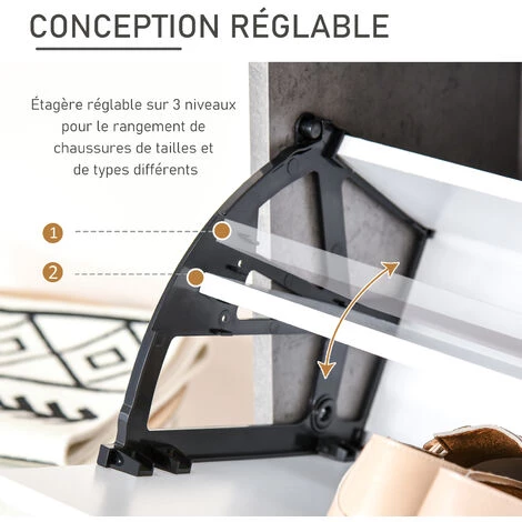 HOMCOM Armoire à Chaussures Meuble à Chaussures Dim. 62L X 26l X 81H Cm 2 Portes Abattantes Blanc Effet Béton Ciré 7 HOMCOM Armoire à Chaussures Meuble à Chaussures Dim. 62L X 26l X 81H Cm 2 Portes Abattantes Blanc Effet Béton Ciré – Image 5