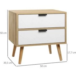 HOMCOM Chevet Table De Nuit Design Scandinave 2 Tiroirs Bois Pin Panneaux Particules Motif Chevrons Blanc Aspect Chêne Clair - Beige -France HOMCOM Soldes 2022 56840489 3