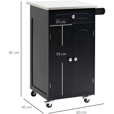 HOMCOM Desserte De Cuisine Multi-rangements 1 Tiroir Placard 2 Portes Avec étagère Porte-torchons MDF Noir Acier Inox. 5 HOMCOM Desserte De Cuisine Multi-rangements 1 Tiroir Placard 2 Portes Avec étagère Porte-torchons MDF Noir Acier Inox. – Image 3