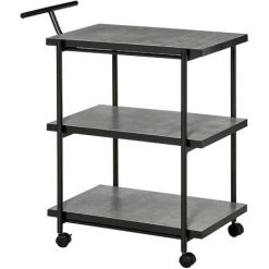 HOMCOM Desserte Chariot De Cuisine à Roulettes 3 Niveaux - Dim. 70L X 40l X 83H Cm - Métal Noir MDF Effet Béton Ciré