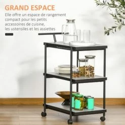 HOMCOM Desserte Chariot De Cuisine à Roulettes 3 Niveaux - Dim. 70L X 40l X 83H Cm - Métal Noir MDF Effet Béton Ciré 10 HOMCOM Desserte Chariot De Cuisine à Roulettes 3 Niveaux - Dim. 70L X 40l X 83H Cm - Métal Noir MDF Effet Béton Ciré -France HOMCOM Soldes 2022 56841924 4