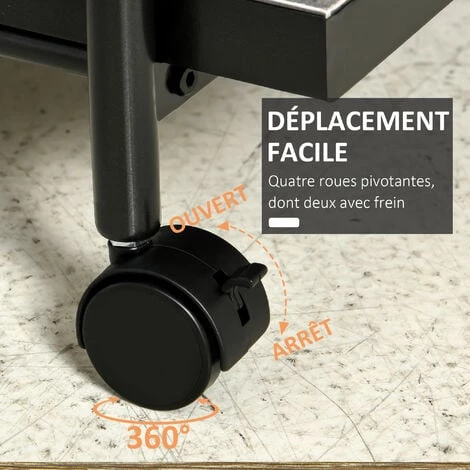 HOMCOM Desserte Chariot De Cuisine à Roulettes 3 Niveaux - Dim. 70L X 40l X 83H Cm - Métal Noir MDF Effet Béton Ciré 7 HOMCOM Desserte Chariot De Cuisine à Roulettes 3 Niveaux - Dim. 70L X 40l X 83H Cm - Métal Noir MDF Effet Béton Ciré – Image 5