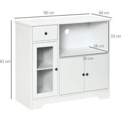 HOMCOM Meuble Micro-ondes Pour Cuisine - Tiroir, 3 Portes, Niche - Dim. 90L X 40l X 82H Cm - MDF Blanc 9 HOMCOM Meuble Micro-ondes Pour Cuisine - Tiroir, 3 Portes, Niche - Dim. 90L X 40l X 82H Cm - MDF Blanc -France HOMCOM Soldes 2022 56841996 3
