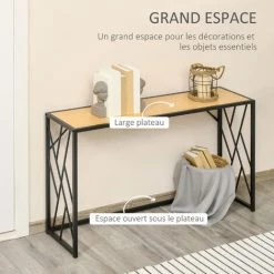 HOMCOM Console Table D'appoint Style Contemporain Plateau Aspect Bois Chêne Clair Châssis Métal Noir - Beige 11 HOMCOM Console Table D'appoint Style Contemporain Plateau Aspect Bois Chêne Clair Châssis Métal Noir - Beige -France HOMCOM Soldes 2022 56842020 5