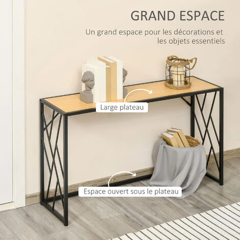 HOMCOM Console Table D'appoint Style Contemporain Plateau Aspect Bois Chêne Clair Châssis Métal Noir - Beige 7 HOMCOM Console Table D'appoint Style Contemporain Plateau Aspect Bois Chêne Clair Châssis Métal Noir - Beige – Image 5