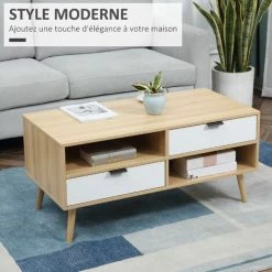 HOMCOM Table Basse Rectangulaire Design Scandinave 3 Niches 2 Tiroirs Coulissants Façades Chevrons Blanc Aspect Chêne Clair 10 HOMCOM Table Basse Rectangulaire Design Scandinave 3 Niches 2 Tiroirs Coulissants Façades Chevrons Blanc Aspect Chêne Clair -France HOMCOM Soldes 2022 56842042 4