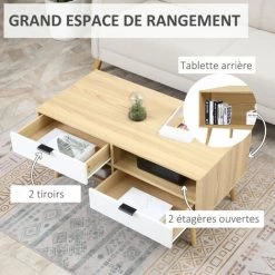 HOMCOM Table Basse Rectangulaire Design Scandinave 3 Niches 2 Tiroirs Coulissants Façades Chevrons Blanc Aspect Chêne Clair 11 HOMCOM Table Basse Rectangulaire Design Scandinave 3 Niches 2 Tiroirs Coulissants Façades Chevrons Blanc Aspect Chêne Clair -France HOMCOM Soldes 2022 56842042 5
