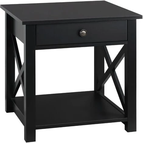 HOMCOM Table De Chevet Table De Nuit Style Cosy Avec Croix Latérales Tiroir Et étagère MDF Noir - Noir 3 HOMCOM Table De Chevet Table De Nuit Style Cosy Avec Croix Latérales Tiroir Et étagère MDF Noir - Noir