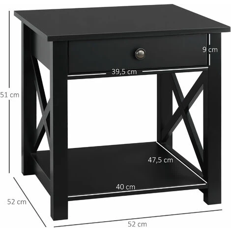 HOMCOM Table De Chevet Table De Nuit Style Cosy Avec Croix Latérales Tiroir Et étagère MDF Noir - Noir 5 HOMCOM Table De Chevet Table De Nuit Style Cosy Avec Croix Latérales Tiroir Et étagère MDF Noir - Noir – Image 3