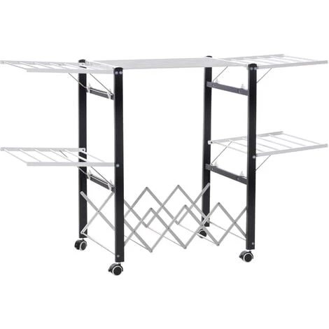 HOMCOM Séchoir à Linge étendoir à Vêtements Pliable Réglable Avec 4 Roulettes - Grand Capacité - Dim. 157,5L X 54l X 101H Cm - Alu. Métal Blanc Noir - Noir 3 HOMCOM Séchoir à Linge étendoir à Vêtements Pliable Réglable Avec 4 Roulettes - Grand Capacité - Dim. 157,5L X 54l X 101H Cm - Alu. Métal Blanc Noir - Noir