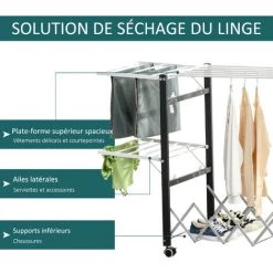 HOMCOM Séchoir à Linge étendoir à Vêtements Pliable Réglable Avec 4 Roulettes - Grand Capacité - Dim. 157,5L X 54l X 101H Cm - Alu. Métal Blanc Noir - Noir 11 HOMCOM Séchoir à Linge étendoir à Vêtements Pliable Réglable Avec 4 Roulettes - Grand Capacité - Dim. 157,5L X 54l X 101H Cm - Alu. Métal Blanc Noir - Noir -France HOMCOM Soldes 2022 56842116 5