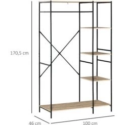 HOMCOM Penderie Portant à Vêtements Style Industriel En Métal Avec Tringle Et 4 étagères - Dim. 100L X 46L X 170,5H Cm - Métal Aspect Chêne Clair 9 HOMCOM Penderie Portant à Vêtements Style Industriel En Métal Avec Tringle Et 4 étagères - Dim. 100L X 46L X 170,5H Cm - Métal Aspect Chêne Clair -France HOMCOM Soldes 2022 56842119 3