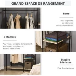 HOMCOM Penderie Portant à Vêtements Style Industriel En Métal Avec Tringle Et 4 étagères - Dim. 100L X 46L X 170,5H Cm - Métal Aspect Chêne Clair 11 HOMCOM Penderie Portant à Vêtements Style Industriel En Métal Avec Tringle Et 4 étagères - Dim. 100L X 46L X 170,5H Cm - Métal Aspect Chêne Clair -France HOMCOM Soldes 2022 56842119 5