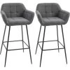 HOMCOM Lot De 2 Tabourets De Bar Design Assise Dossier Capitonné Repose-pied Acier Noir Aspect Lin Gris -France HOMCOM Soldes 2022 57123274 1