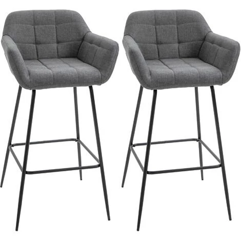 HOMCOM Lot De 2 Tabourets De Bar Design Assise Dossier Capitonné Repose-pied Acier Noir Aspect Lin Gris 3 HOMCOM Lot De 2 Tabourets De Bar Design Assise Dossier Capitonné Repose-pied Acier Noir Aspect Lin Gris