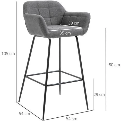 HOMCOM Lot De 2 Tabourets De Bar Design Assise Dossier Capitonné Repose-pied Acier Noir Aspect Lin Gris 5 HOMCOM Lot De 2 Tabourets De Bar Design Assise Dossier Capitonné Repose-pied Acier Noir Aspect Lin Gris – Image 3