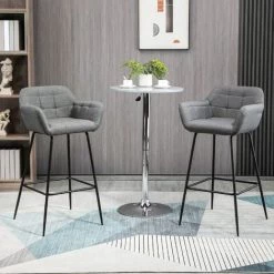 HOMCOM Lot De 2 Tabourets De Bar Design Assise Dossier Capitonné Repose-pied Acier Noir Aspect Lin Gris 10 HOMCOM Lot De 2 Tabourets De Bar Design Assise Dossier Capitonné Repose-pied Acier Noir Aspect Lin Gris -France HOMCOM Soldes 2022 57123274 4