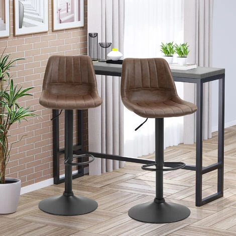 HOMCOM Lot De 2 Tabourets De Bar Vintage Pivotant Réglable - Repose-pied - Revêtement Synthétique Marron 4 HOMCOM Lot De 2 Tabourets De Bar Vintage Pivotant Réglable - Repose-pied - Revêtement Synthétique Marron – Image 2