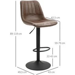 HOMCOM Lot De 2 Tabourets De Bar Vintage Pivotant Réglable - Repose-pied - Revêtement Synthétique Marron 9 HOMCOM Lot De 2 Tabourets De Bar Vintage Pivotant Réglable - Repose-pied - Revêtement Synthétique Marron -France HOMCOM Soldes 2022 57125654 3