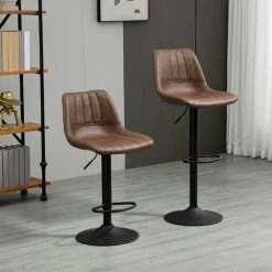 HOMCOM Lot De 2 Tabourets De Bar Vintage Pivotant Réglable - Repose-pied - Revêtement Synthétique Marron 10 HOMCOM Lot De 2 Tabourets De Bar Vintage Pivotant Réglable - Repose-pied - Revêtement Synthétique Marron -France HOMCOM Soldes 2022 57125654 4