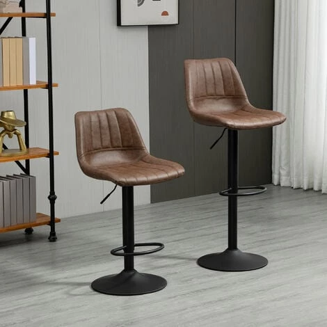 HOMCOM Lot De 2 Tabourets De Bar Vintage Pivotant Réglable - Repose-pied - Revêtement Synthétique Marron 6 HOMCOM Lot De 2 Tabourets De Bar Vintage Pivotant Réglable - Repose-pied - Revêtement Synthétique Marron – Image 4