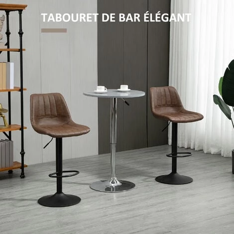 HOMCOM Lot De 2 Tabourets De Bar Vintage Pivotant Réglable - Repose-pied - Revêtement Synthétique Marron 7 HOMCOM Lot De 2 Tabourets De Bar Vintage Pivotant Réglable - Repose-pied - Revêtement Synthétique Marron – Image 5
