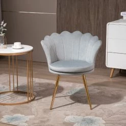 HOMCOM Chaise Coquillage Chaise Design Pieds Métal Dorés Effilés Velours Gris 10 HOMCOM Chaise Coquillage Chaise Design Pieds Métal Dorés Effilés Velours Gris -France HOMCOM Soldes 2022 57125658 4