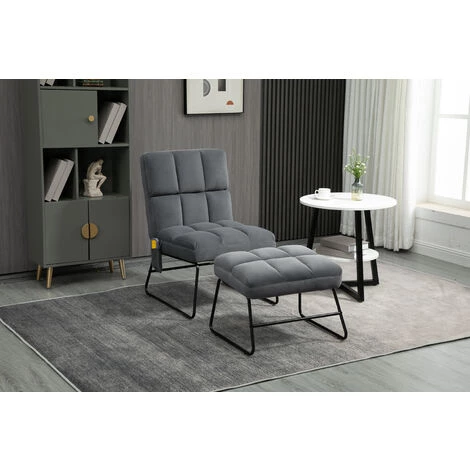 HOMCOM Fauteuil De Massage Avec Repose-pied - Style Néo-rétro Capitonné - Châssis Acier Noir Aspect Velours Gris 4 HOMCOM Fauteuil De Massage Avec Repose-pied - Style Néo-rétro Capitonné - Châssis Acier Noir Aspect Velours Gris – Image 2