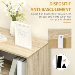 HOMCOM Buffet Meuble De Rangement Design Scandinave 2 Portes étagère Niche Panneaux Particules Blanc Aspect Chêne Clair -France HOMCOM Soldes 2022 57600888 5