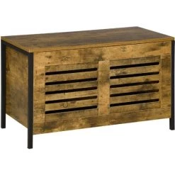 HOMCOM Coffre De Rangement Design Industriel Châssis Acier Noir Panneaux Particules Aspect Vieux Bois