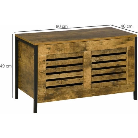 HOMCOM Coffre De Rangement Design Industriel Châssis Acier Noir Panneaux Particules Aspect Vieux Bois 5 HOMCOM Coffre De Rangement Design Industriel Châssis Acier Noir Panneaux Particules Aspect Vieux Bois – Image 3