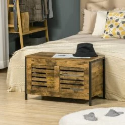 HOMCOM Coffre De Rangement Design Industriel Châssis Acier Noir Panneaux Particules Aspect Vieux Bois 11 HOMCOM Coffre De Rangement Design Industriel Châssis Acier Noir Panneaux Particules Aspect Vieux Bois -France HOMCOM Soldes 2022 57600890 5