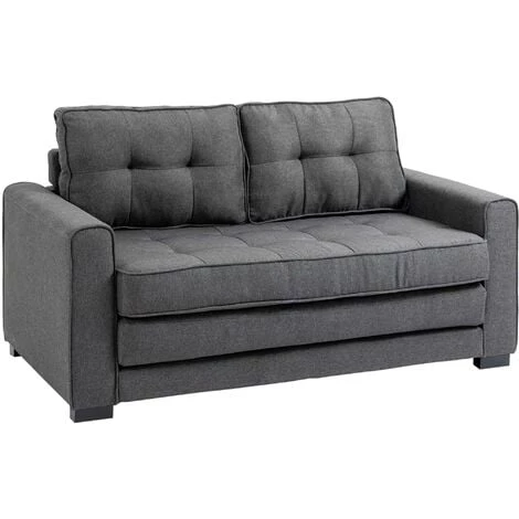 HOMCOM Canapé Convertible 2 Places Design Contemporain Assise Dossier Capitonnés Polyester Aspect Lin Gris - Gris 3 HOMCOM Canapé Convertible 2 Places Design Contemporain Assise Dossier Capitonnés Polyester Aspect Lin Gris - Gris