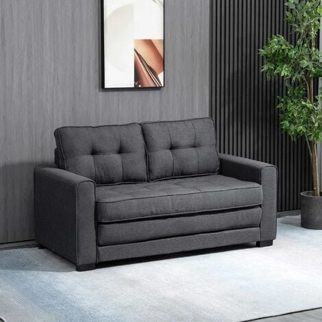 HOMCOM Canapé Convertible 2 Places Design Contemporain Assise Dossier Capitonnés Polyester Aspect Lin Gris - Gris 4 HOMCOM Canapé Convertible 2 Places Design Contemporain Assise Dossier Capitonnés Polyester Aspect Lin Gris - Gris – Image 2