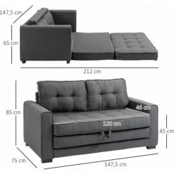 HOMCOM Canapé Convertible 2 Places Design Contemporain Assise Dossier Capitonnés Polyester Aspect Lin Gris - Gris 9 HOMCOM Canapé Convertible 2 Places Design Contemporain Assise Dossier Capitonnés Polyester Aspect Lin Gris - Gris -France HOMCOM Soldes 2022 57600891 3