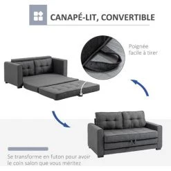HOMCOM Canapé Convertible 2 Places Design Contemporain Assise Dossier Capitonnés Polyester Aspect Lin Gris - Gris 10 HOMCOM Canapé Convertible 2 Places Design Contemporain Assise Dossier Capitonnés Polyester Aspect Lin Gris - Gris -France HOMCOM Soldes 2022 57600891 4
