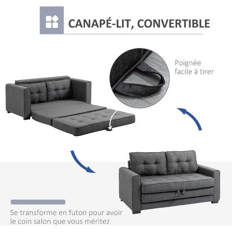 HOMCOM Canapé Convertible 2 Places Design Contemporain Assise Dossier Capitonnés Polyester Aspect Lin Gris - Gris 6 HOMCOM Canapé Convertible 2 Places Design Contemporain Assise Dossier Capitonnés Polyester Aspect Lin Gris - Gris – Image 4
