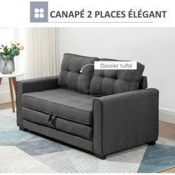 HOMCOM Canapé Convertible 2 Places Design Contemporain Assise Dossier Capitonnés Polyester Aspect Lin Gris - Gris 11 HOMCOM Canapé Convertible 2 Places Design Contemporain Assise Dossier Capitonnés Polyester Aspect Lin Gris - Gris -France HOMCOM Soldes 2022 57600891 5