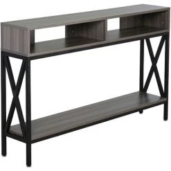 HOMCOM Table Console Table D'Entrée Industriel Multi-rangements 120 X 23,5 X 75 Cm Bois Gris - Gris