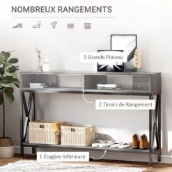 HOMCOM Table Console Table D'Entrée Industriel Multi-rangements 120 X 23,5 X 75 Cm Bois Gris - Gris -France HOMCOM Soldes 2022 58238500 5