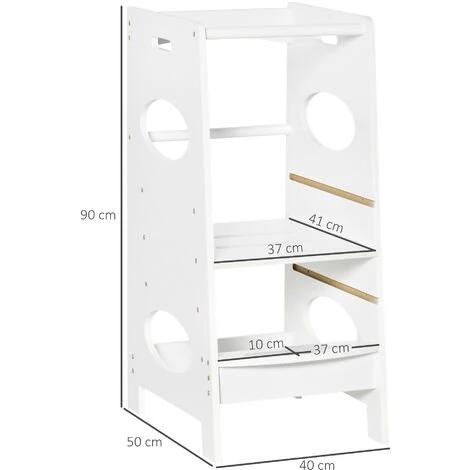 HOMCOM Tour D'apprentissage - Tour D'observation Pour Enfant 3-6 Ans - Marches Antidérapantes, Hauteur Réglable, Barreau, Hauts Rebords De Sécurité - MDF Blanc - Blanc 5 HOMCOM Tour D'apprentissage - Tour D'observation Pour Enfant 3-6 Ans - Marches Antidérapantes, Hauteur Réglable, Barreau, Hauts Rebords De Sécurité - MDF Blanc - Blanc – Image 3