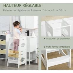 HOMCOM Tour D'apprentissage - Tour D'observation Pour Enfant 3-6 Ans - Marches Antidérapantes, Hauteur Réglable, Barreau, Hauts Rebords De Sécurité - MDF Blanc - Blanc 11 HOMCOM Tour D'apprentissage - Tour D'observation Pour Enfant 3-6 Ans - Marches Antidérapantes, Hauteur Réglable, Barreau, Hauts Rebords De Sécurité - MDF Blanc - Blanc -France HOMCOM Soldes 2022 58393043 5