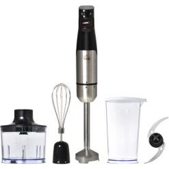 HOMCOM Mixeur Plongeant Multifonction 1000 W - Mélangeur à Main, Hâchoir, Batteur, 2 Bols - Acier Inox. ABS Noir