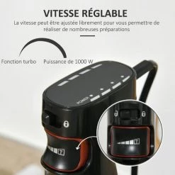 HOMCOM Mixeur Plongeant Multifonction 1000 W - Mélangeur à Main, Hâchoir, Batteur, 2 Bols - Acier Inox. ABS Noir -France HOMCOM Soldes 2022 58393088 5