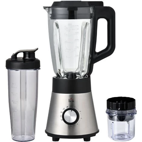 HOMCOM Blender 1000 W - 4 Modes - 5 Vitesses + Fonction Pulse - Bol Gradué 1,5 L, Verre, Grinder Inclus - Système Verrouillage Sécurité - Nettoyage Facile - Acier Inox. Verre 3 HOMCOM Blender 1000 W - 4 Modes - 5 Vitesses + Fonction Pulse - Bol Gradué 1,5 L, Verre, Grinder Inclus - Système Verrouillage Sécurité - Nettoyage Facile - Acier Inox. Verre
