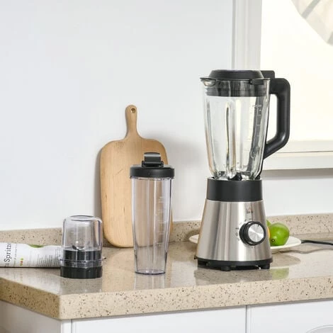 HOMCOM Blender 1000 W - 4 Modes - 5 Vitesses + Fonction Pulse - Bol Gradué 1,5 L, Verre, Grinder Inclus - Système Verrouillage Sécurité - Nettoyage Facile - Acier Inox. Verre 4 HOMCOM Blender 1000 W - 4 Modes - 5 Vitesses + Fonction Pulse - Bol Gradué 1,5 L, Verre, Grinder Inclus - Système Verrouillage Sécurité - Nettoyage Facile - Acier Inox. Verre – Image 2