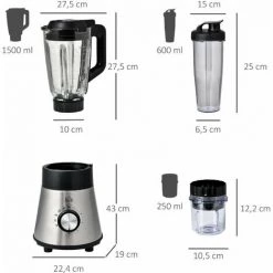HOMCOM Blender 1000 W - 4 Modes - 5 Vitesses + Fonction Pulse - Bol Gradué 1,5 L, Verre, Grinder Inclus - Système Verrouillage Sécurité - Nettoyage Facile - Acier Inox. Verre 9 HOMCOM Blender 1000 W - 4 Modes - 5 Vitesses + Fonction Pulse - Bol Gradué 1,5 L, Verre, Grinder Inclus - Système Verrouillage Sécurité - Nettoyage Facile - Acier Inox. Verre -France HOMCOM Soldes 2022 58393091 3